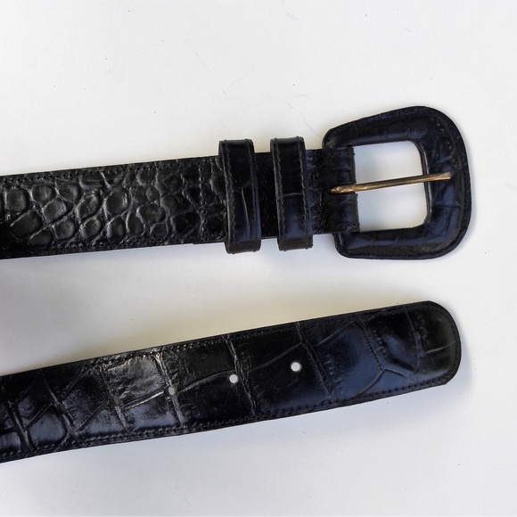 Encore Leather Belt Croc Embossed Black Double Stay USA XXL - Picture 2 of 5